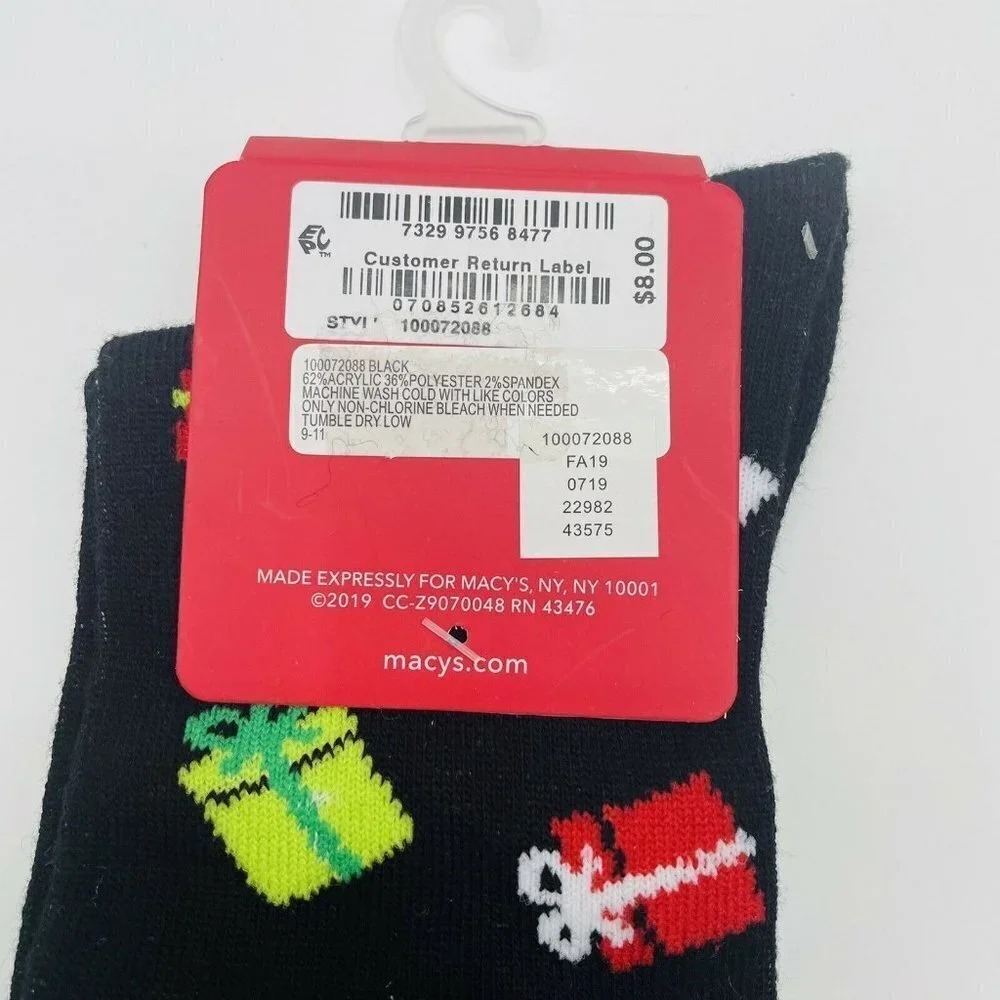 Charter Club Women Sock Size 9-11 Christmas Santa Claus with Presents Crew Socks